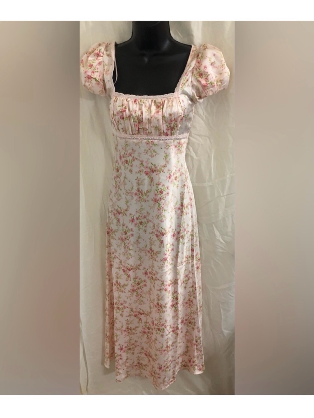 Jessica Simpson Satin Floral Maxi Slip Dress Lace Trim Bow Boho Y2K 90s Fancy XL